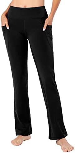 מכנסי יוגה בעלי מותניים גבוהים של Asucineo עם כיסים אימון רך מגף מגף ספורט עבודות ספורט מכנסיים התלקחות