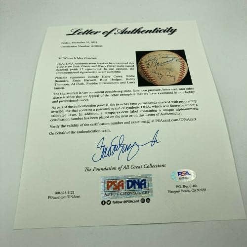 רוס הודג'ס הארי קארי ארני הרוול 1953 ענקים שידור חתימת בייסבול PSA - כדורי בייסבול עם חתימה