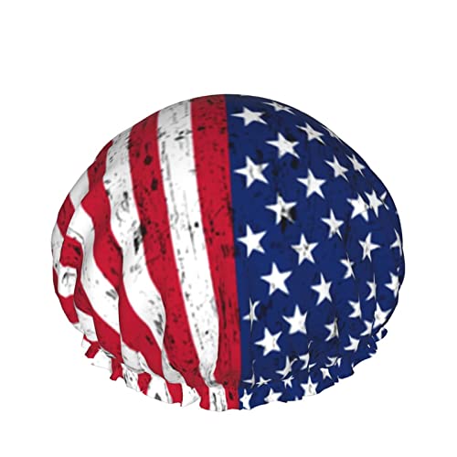 נשים לשימוש חוזר למתיחה שולי שיער כובע דגל אמריקאי כוכבי דגל פסים שכבות כפולות כובע אמבטיה כובע אמבטיה