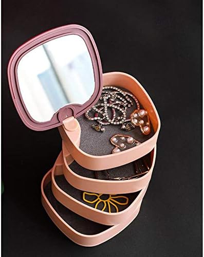 קופסת תכשיטים של ויקנר 4 שכבות עם מראה, מארגן תכשיטים מסתובב 360 מעלות עם מכסה, מארז אחסון גלילי תכשיטים ניידים עבור טבעות שרשראות עגילים
