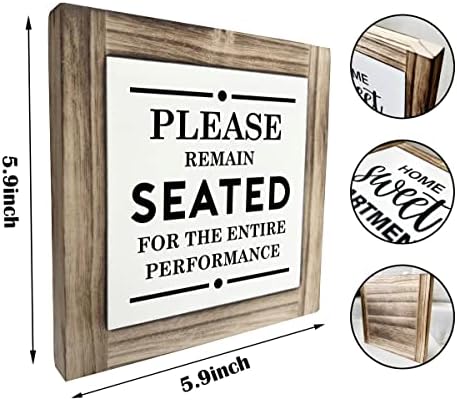 שלט פלאק עץ מצחיק, אנא הישאר יושב, פלאק עץ קופסא עיצוב שולחן העבודה 5.9 × 5.9 × 0.7 אינץ