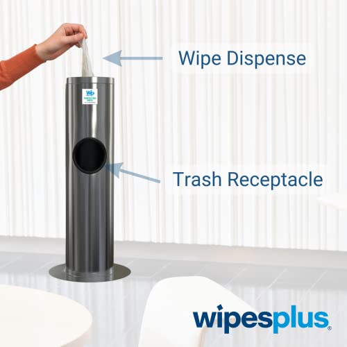 מתקן רצפת נירוסטה של ​​Wipesplus, מתקן מגבונים, עם כלי אשפה מובנה לבית ועסקים, 37 אינץ ', כסף