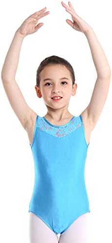 ילדים בנות קלאסי בלט ריקוד בגד גוף התעמלות פעיל שרוולים פרחוני תחרה אחוי טנק בגד גוף