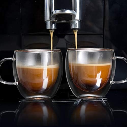 פטלאי 5 גרם קיר כפול ספלים מבודדים כוסות אספרסו ספלי קפה ברורות ספלי משקה זכוכית מבודדת עם ידית לתה, חלב, קפה, משקה, שיבולת שועל, קפוצ'ינו,