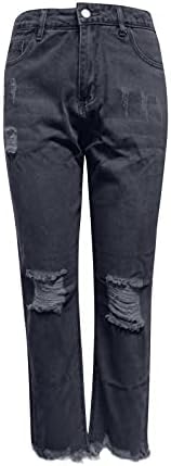 iyyvv ישר רגל סולידית מכנסיים ליידי חיצוני ג'ינס נושם עם כיסים מכנסיים רגיל ארוך ירך קיץ רוכסן