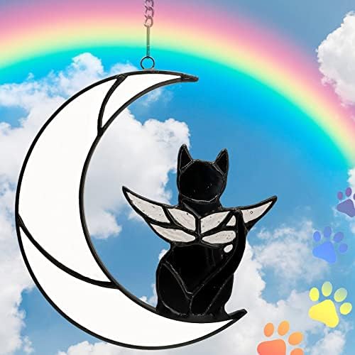 שחור חתול זיכרון מתנות עבור אובדן של חתול אהדה מתנה, מלאך חתול עובר משם מוות זיכרון זיכרון קישוטי צלמיות עבור חתול אוהבים, חיות מחמד שכול