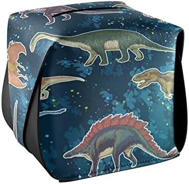 דינוזאורים מצוירים כיסוי קופסת רקמות מכסה מחזיק קופסת רקמות עור מלבני עם מתקן רקמות פנים לאביזרי אמבטיה לרכב משרד שולחן