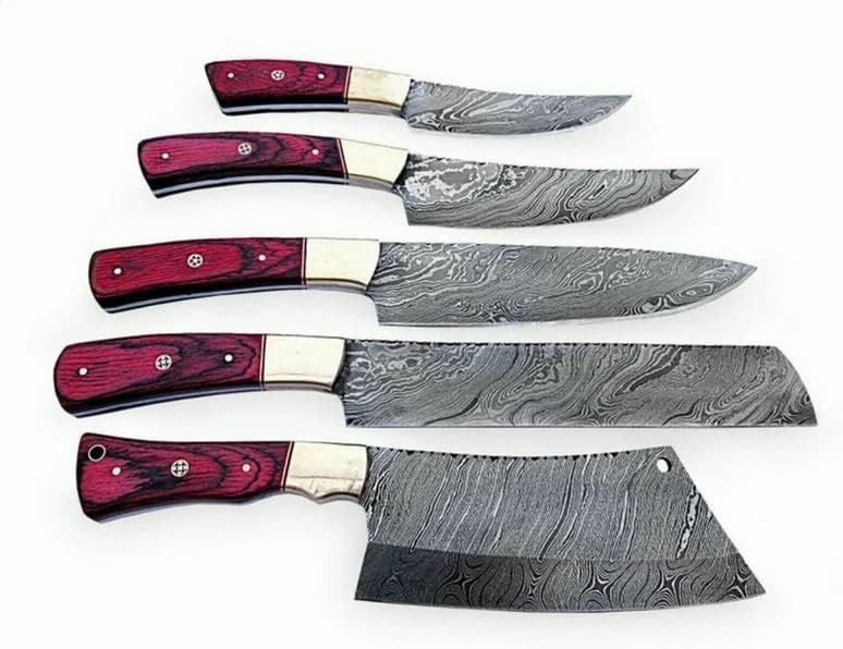סט סכין שף מפלדה מפלדה מפלדה בהתאמה אישית בהתאמה אישית מערך סכין סכין מטבח עם ידית עץ פקה.