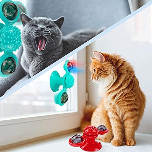 Krupasadhya חתול טחנת רוח צעצוע פטיפון צעצועים מתגרים עם שני אורות פלאש קיר הר קיר ספינר עם צעצועים מסתובבים מברשת שיניים צעצועים לחתלתול