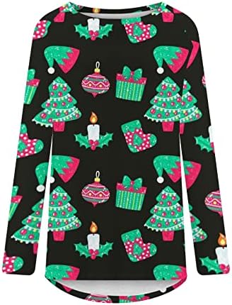 צמרות חג המולד 2022 סתיו אורורה קוטבית מדליקה חולצת עץ חג המולד הסתר בטן רופפת טוניקות ארוכות ללבוש עם חותלות