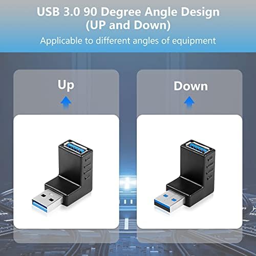 מתאם Cerrxian USB 3.0 90 מעלות, זווית ימנית למעלה ולמטה USB זכר לממיר נשי ממיר למחשב, מחשב נייד, USB מטען, בנק כוח ועוד - 2 יחידות