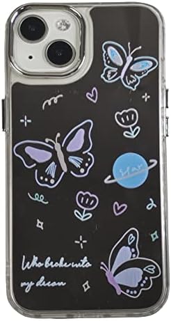 מארז טלפון פרפר אילן לאייפון 13, חמוד מקוריאה מראה ורוד 3D פרפר טלפון כיסוי טלפון עם עמדת פרפר לנשים בנות