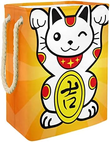 סין מזל חתול צהוב גדול סלי כביסה מלוכלך בד אחסון תיק צידניות עם ידיות מתקפל אחסון בינס