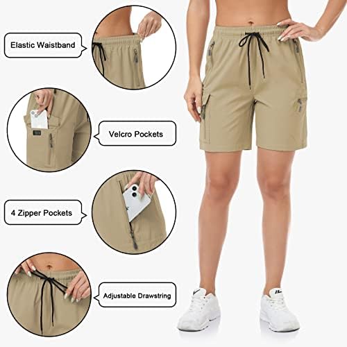 מכנסי טיול לנשים מכנסיים קצרים מהיר של מכנסי מטען קלים יבש מהיר לנסיעות אתלטיות חיצוניות עם כיסים