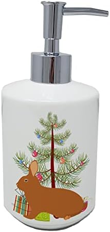אוצרות קרוליין BB9336SOAP רקס ארנב ארנב חג המולד קרמיקה מתקן סבון קרמיקה, צהבה, מתקן סבון יד בקבוקי משאבה למטבח אמבטיה, מיכל סבון נוזלי