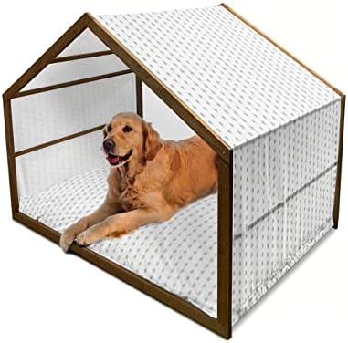 בית כלבי עץ גיאומטרי של אמבסון, מינימליסטי כמו צורות קווי דפוס גיאומטרי על רקע רגיל, מלונה כלבים ניידת מקורה וחיצונית עם כרית וכיסוי,