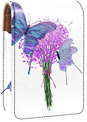 אוריואקאן שפתון מקרה עם מראה חמוד נייד איפור תיק קוסמטי פאוץ, סגול פרח פרפר פרחוני