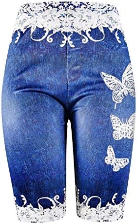 Uofoco נשים תחרה תחרה ג'יג'ינג פרפר דחיסה מודפסת אימון יוגה מכנסיים קצרים - לא ג'ינס
