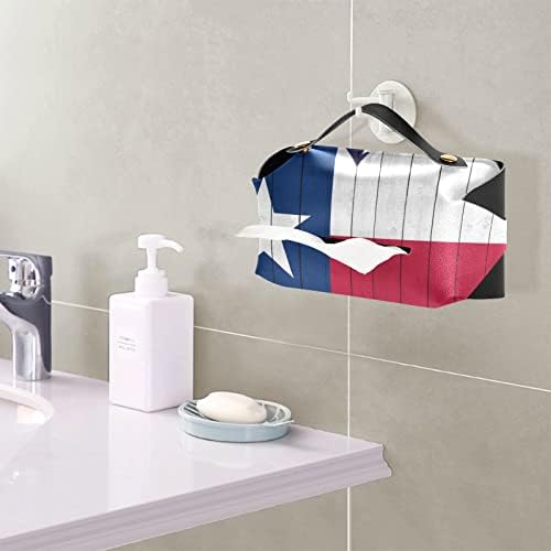 אמריקה טקסס דגל קופסת רקמות מכסה מחזיק תיבת רקמות עור מלבני עם מתקן רקמות פנים לקישוט משרדים ביתי לאביזרי אמבטיה