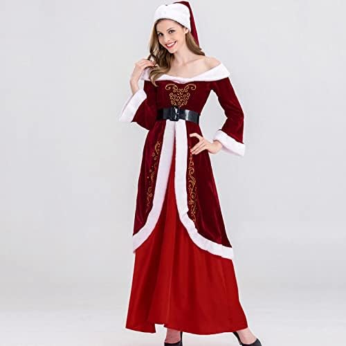 Ruziyoog Santa Claus תחפושת לנשים חג המולד סנטה תלבושת מפוארת סט קטיפה שמלה אדומה סקסית קוספליי חג המולד חליפה לנשים