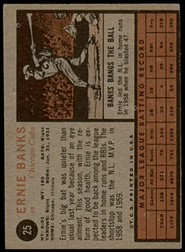 1962 Topps 25 ארני בנקס שיקגו קאבס VG Cubs