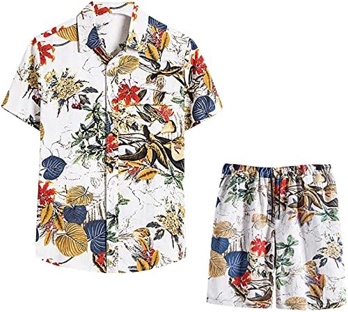 כפתור מזדמן של גברים מטה החולצות הגדרת חליפות הוואי גברים מהדפס גיאומטרי חולצה שרוול קצר ומכנסיים קצרים תלבושות טרופיות