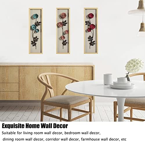 עיצוב קיר וואנליאן לסלון סט של 3 פרחי מתכת יוקרתיים גדולים קישוטים ביתיים לקישוטים לבית למשרד לחדר שינה, פסלי קיר עם מסגרות עץ