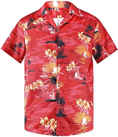 Zando מודפס שרוול קצר חולצה הוואי לגברים כפתור פרחוני למטה חולצה רגאלית מתאימה לחולצת אלוהה מזדמנים חולצות חוף