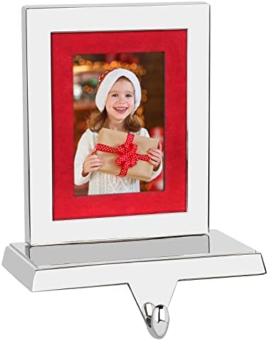 מחזיק גרב לחג המולד עם מסגרת צילום מתכת מכסף מתכת מנטל קולב לחג המולד קישוטי מנטל אחיזה