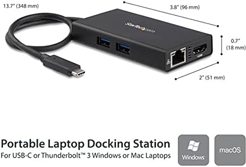STARTECH.com מתאם Multiport USB-C-תחנת עגינה של USB-C נסיעות עם 4K HDMI-60 וואט משלוח חשמל מעבר, GBE, 2P