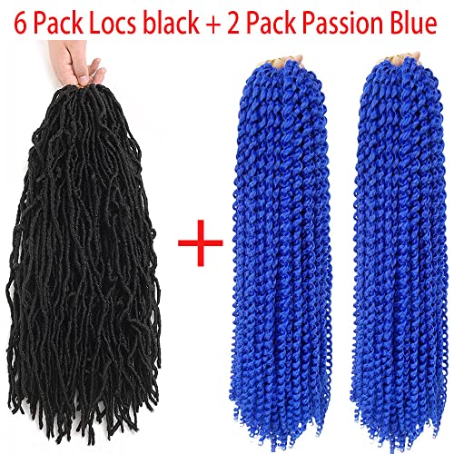 24 אינץ 6 חבילות פו לוקס סרוגה שיער שחור ו 24 אינץ תשוקה טוויסט שיער כחול 2 חבילות