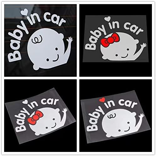 4 אריזות מדבקות לתינוק במכונית ， מדבקה נשלפת שלט לוח לוח לבטיחות ברכב, מדבקת רכב חלון לתינוק חמוד