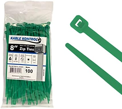Kable Kontrol קשרי רוכסן ירוקים 8 אינץ '100 יח', 50 קילוגרם חוזק מתיחה, נעילה עצמית של ניילון כבלים בצבע ניילון עטיפות חוט לשימוש מקורה