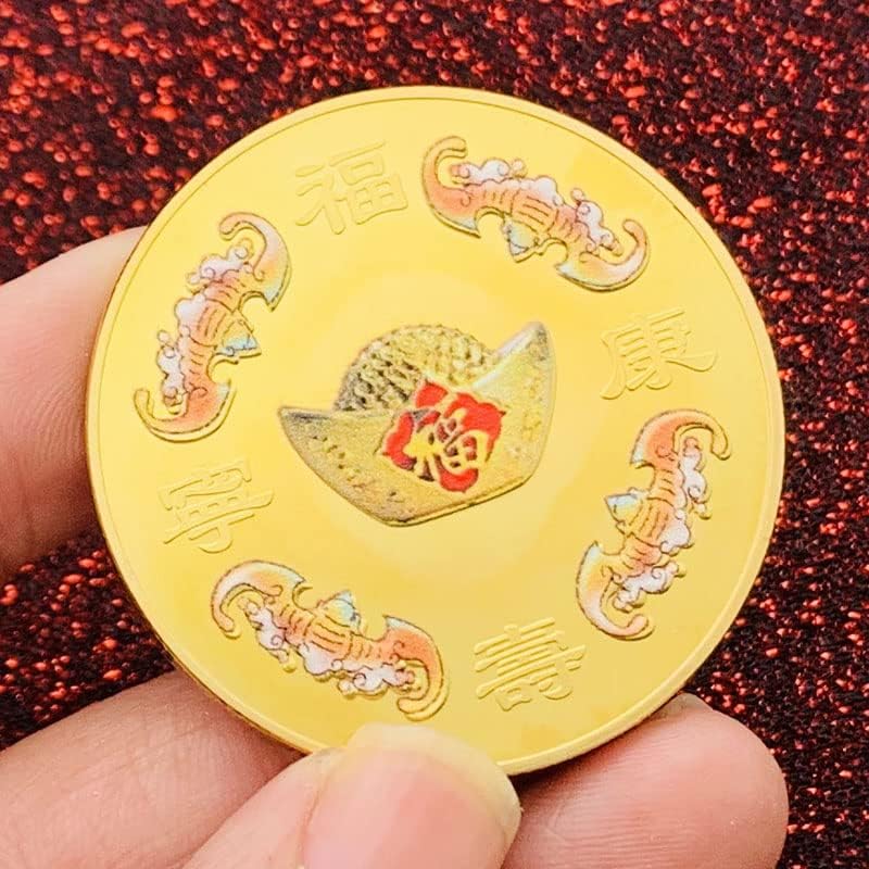 שנת הנמר Fushou Kangning Medallion מצופה זהב מטבע מצופה ביד אחת מטבע זיכרון זהב מטבע זיכרון