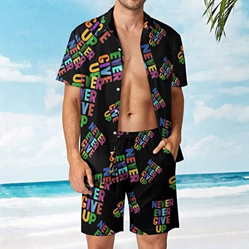 Baikutouan אף פעם לא לוותר לעולם על חליפות חולצה הוואי של שני חלקים לחתונות כפתור רופף מזדמן למטה וחוף חוף קצרים תלבושות חופשה