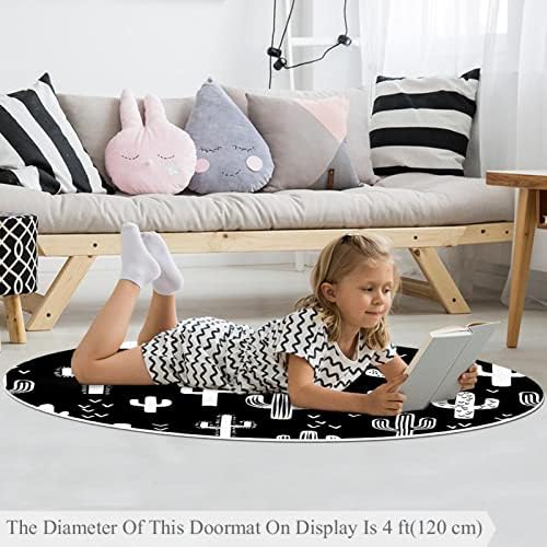Llnsupply ילדים שטיח 4 רגל שטיחים שטחיים גדולים עגולים לבנות בנים תינוק - כיף קקטוס מערבי חלק, תפאורה ביתית מתקפלת משחק מחצלת מחצלת רצפה