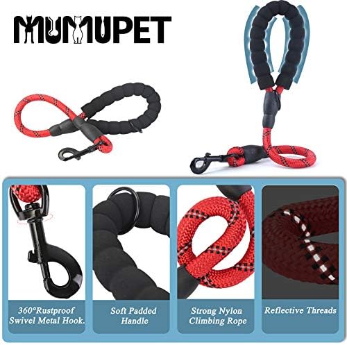 Mumupet 2 חבילה רצועת כלבים 5 רצועה כבד רצועה כלב כבד ו -2 רצועת כלבים חזקה עם ידית מרופדת נוחה וחוט רפלקטיבי ביותר