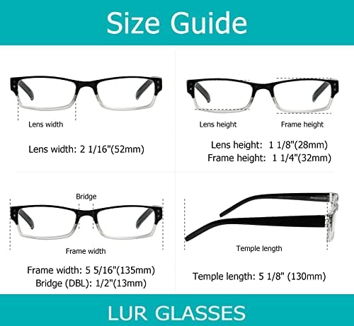 LUR 4 חבילות משקפי קריאה מסוגננים + 6 חבילות משקפי קריאה קלאסיים
