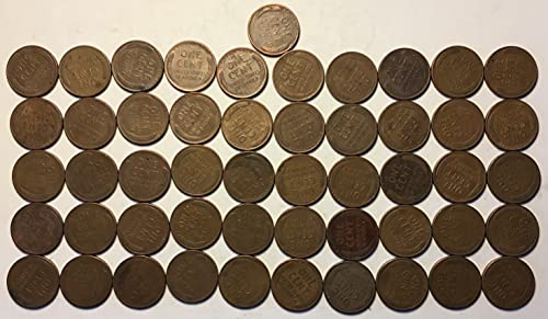 1958 P Lincoln Weat Cent Penny Roll 50 מטבעות פרוטה מוכר מאוד בסדר