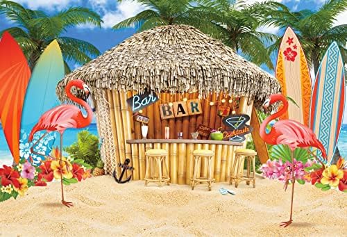 יייל 15 על 10 רגל הוואי חוף חוף ים בר רקע טרופי פלמינגו דקל עץ גלשן צילום רקע קיץ חג אלוהה הוואי מסיבת קישוט ילדים יום הולדת ויניל תמונה
