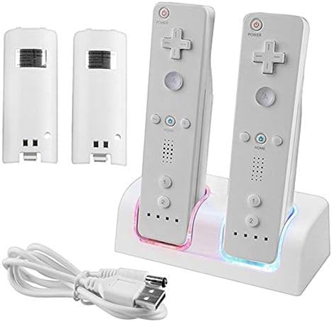 תחנת מטען בקר Wii, 2 ב 1 תחנת עגינה טעינה כפולה עבור בקרי נינטנדו Wii/Wii U עם שני חבילת סוללה נטענת של 2800mAh לבנה
