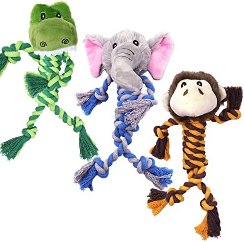 Yoogao Pet Pet Dog Toys צעצועים עם ראש חריקת קטיפה, צעצועי לעיסה של כלבים אינטראקטיביים למשחק משיכה לקיעת שיניים