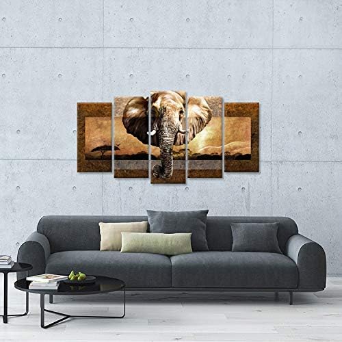 גדול 5 חתיכות אפריקאי בעלי החיים בד קיר אמנות פראי פיל אפריקאי נוף יצירות אמנות ציור על בד עבור מודרני בית שינה דקור נמתח ממוסגר מוכן