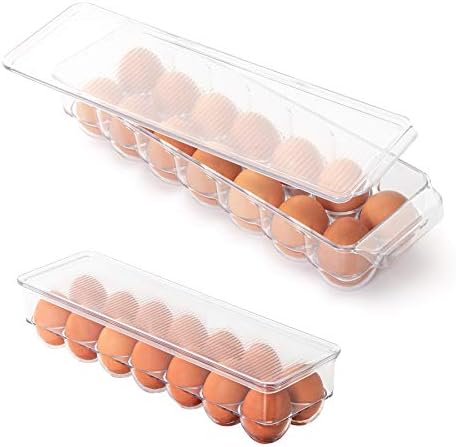 סל מחזיק ביצים למקרר הניתן לגיבוב בעיצוב חכם עם ידית ומכסה-סט פלסטיק ללא 2 יחידות-מקרר, משטח עבודה, ארון גדול, מגש מזון למזווה ביתי -