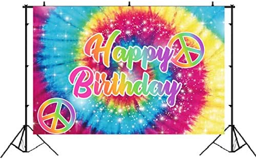 לופריס עניבה צבע רקע מסיבת יום הולדת 60 נושא היפי יום הולדת שמח רקע גרובי סימן קשת קישוטי יום הולדת עוגת שולחן באנר אספקת 5 על 3 רגל