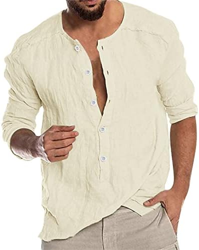 חולצות הנלי הגברים של XXBR כותנה כותנה כפתור שרוול ארוך נ 'צוואר צווארון צווארון חוף צמרות חופשה היפי מזדמן חולצה