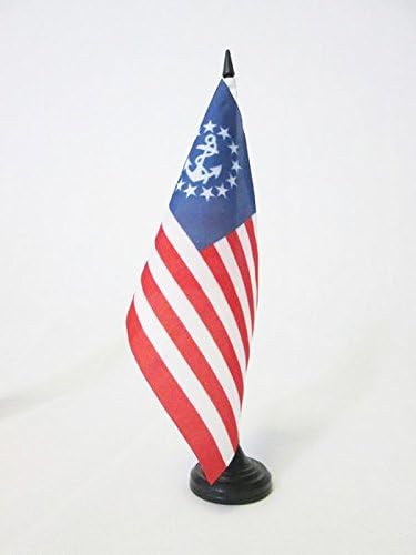 AZ דגל ארהב יאכטה יאכטה דגל שולחן שולחן 5 '' x 8 '' - דגל שולחן יאכטה אמריקאי 21 x 14 סמ - מקל פלסטיק שחור ובסיס