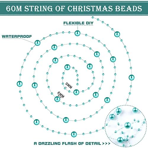 200 רגל חרוזי פנינה כחולים חרוזי גרלנד רשת חג המולד מלאכותי חרוזי חרוזי עיצוב עגול