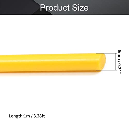 2 יחידות פלסטיק עגול מוט 0.24 אינץ קוטר 39 אינץ אורך, צהוב פוליאוקסימתילן מוטות הנדסת פלסטיק עגול ברים עבור עשה זאת בעצמך קרפט כלי, שאינו