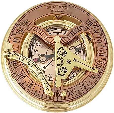 פליז ימי - פליז עתיק ונחושת מצפן שמש, שעון שמש, שמש חיוג בשמש מתנה מתנה לשעון שעון שעון העתק שעון שמש שעון